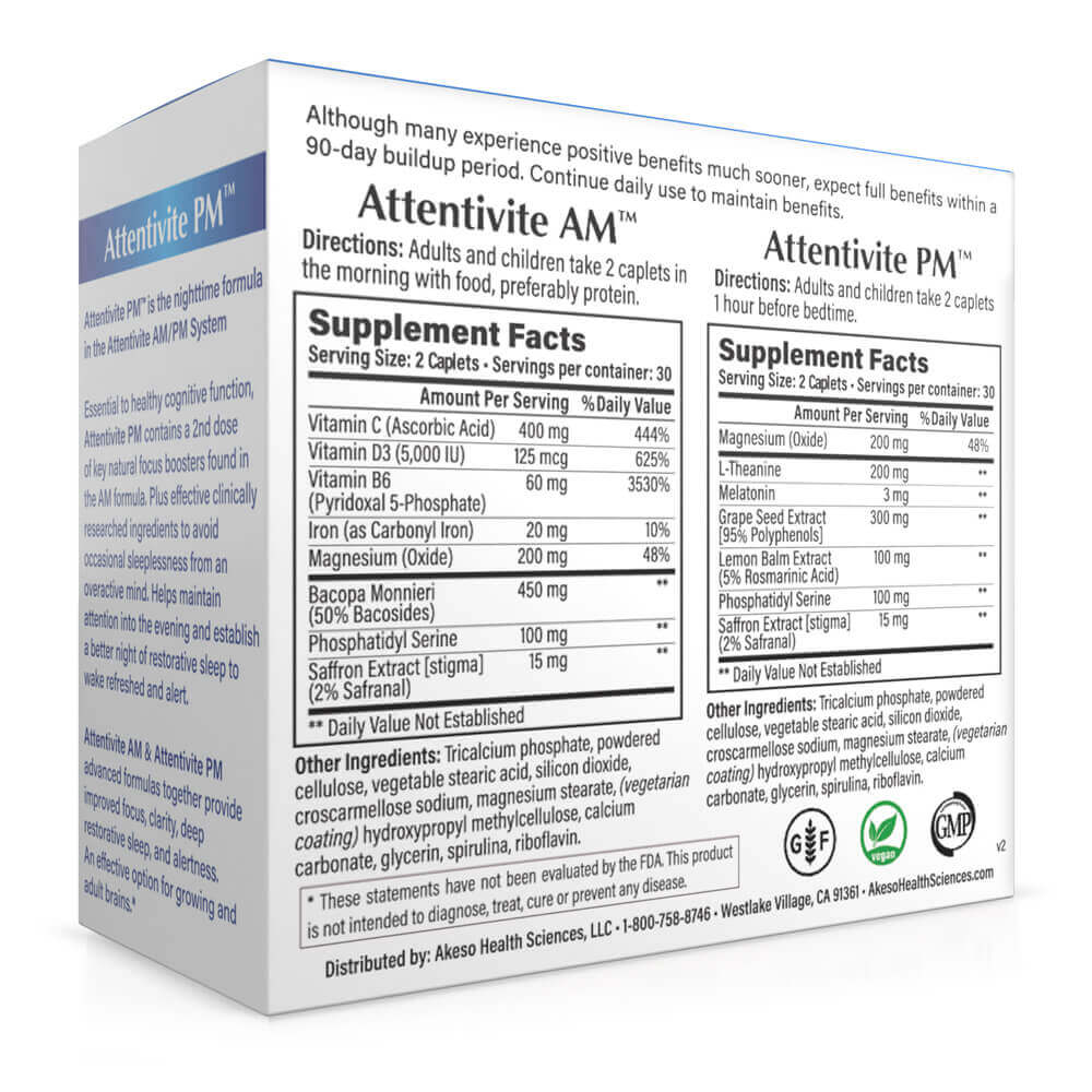 Attentive AM and Attentive PM Supplement Facts.