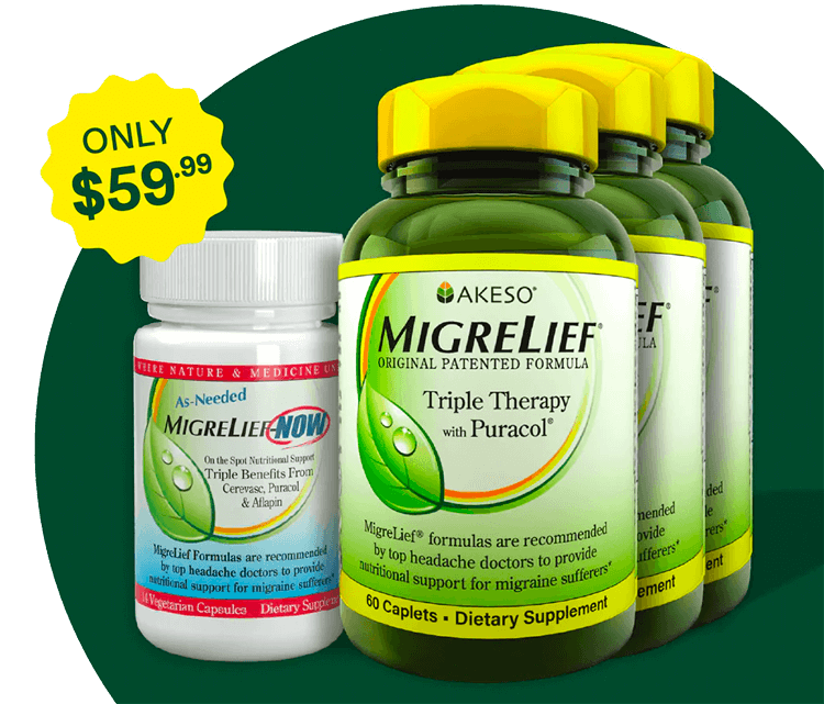 3 bottles of MigreLief Original Formula with a MigreLief-NOW travel size for only $59.99.
