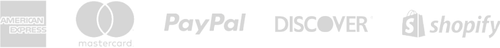 American Express, Master Card, PayPal, Discover, and Shopify logos.
