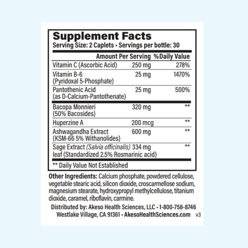 Akeso's Calm & Clever Supplement Facts. 