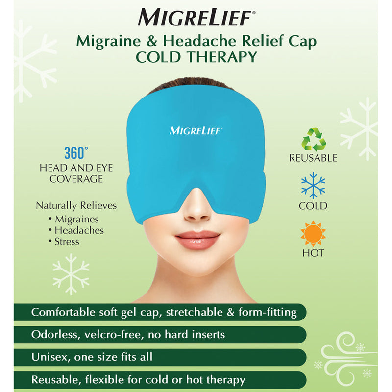 MigreLief Cap in light blue.