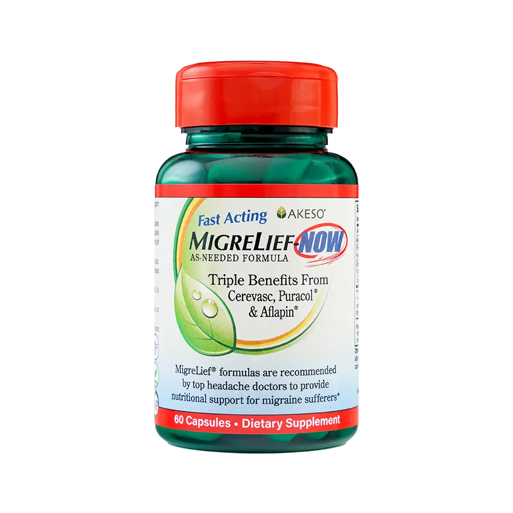 A bottle of MigreLief-NOW.