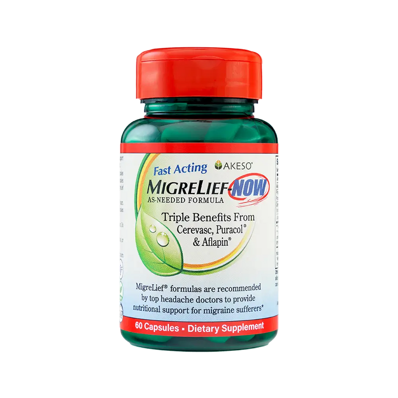 A bottle of MigreLief-NOW.