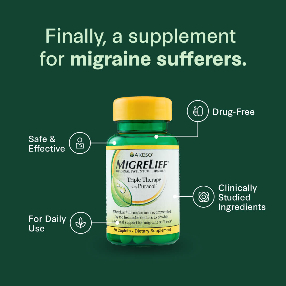 Key benefits of MigreLief Original Formula supplement.
