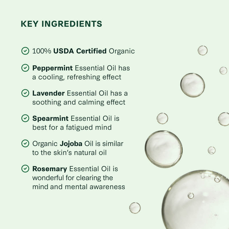 Key ingredients of the MigreLief Comfort Stick include 100% USDA-certified organic essential oils.