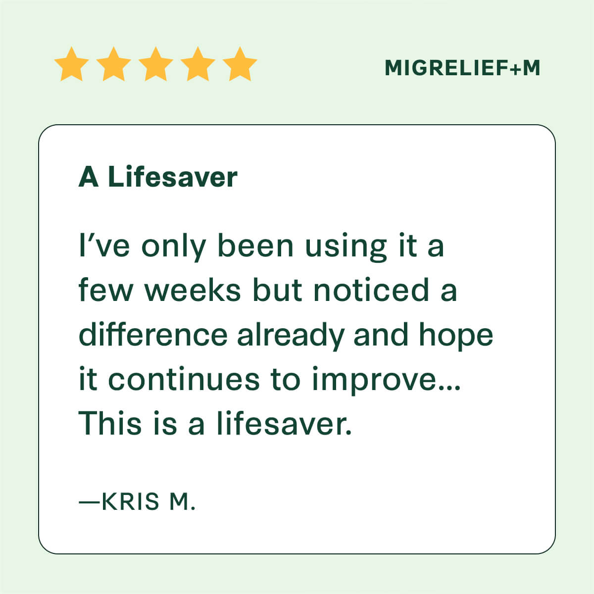 Customer review of MigreLief+M supplement.