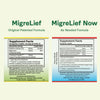 Nutritional Facts labels for MigreLief Original Formula and MigreLief-Now.