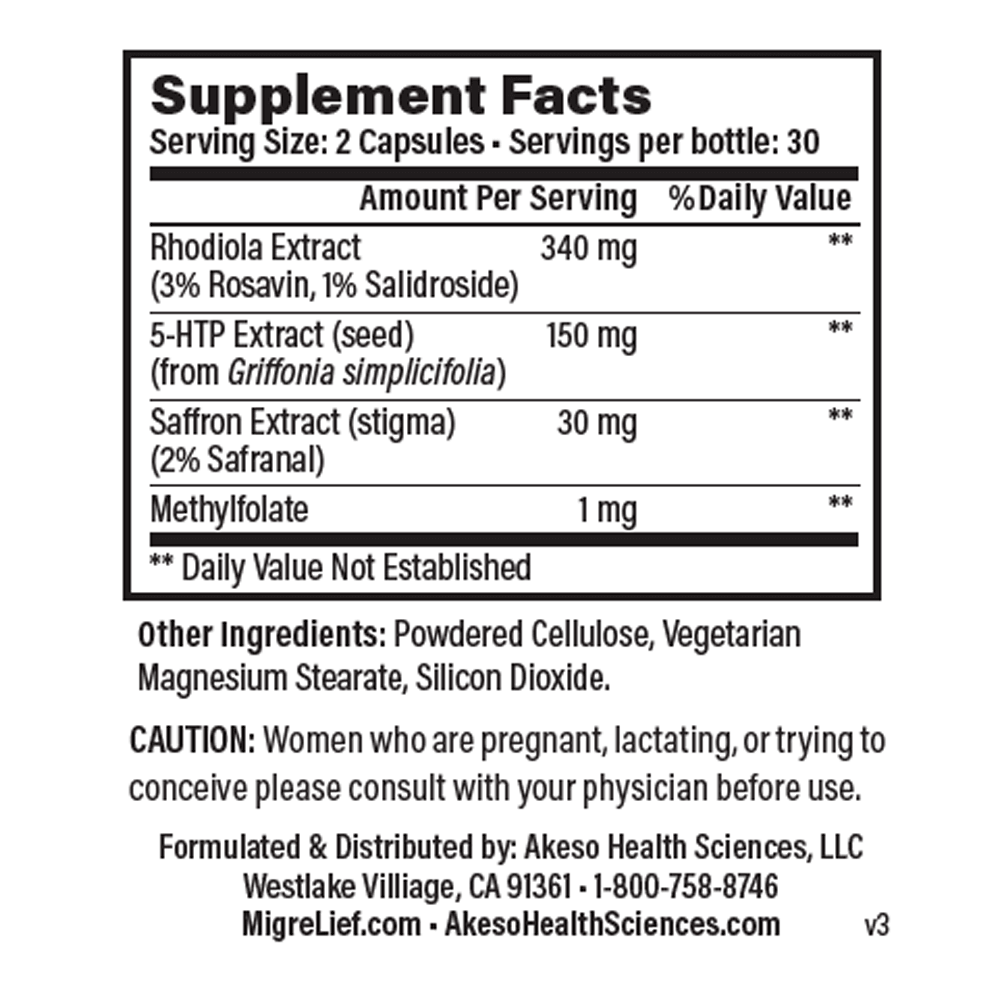 Resilient Mood Supplement Facts. 