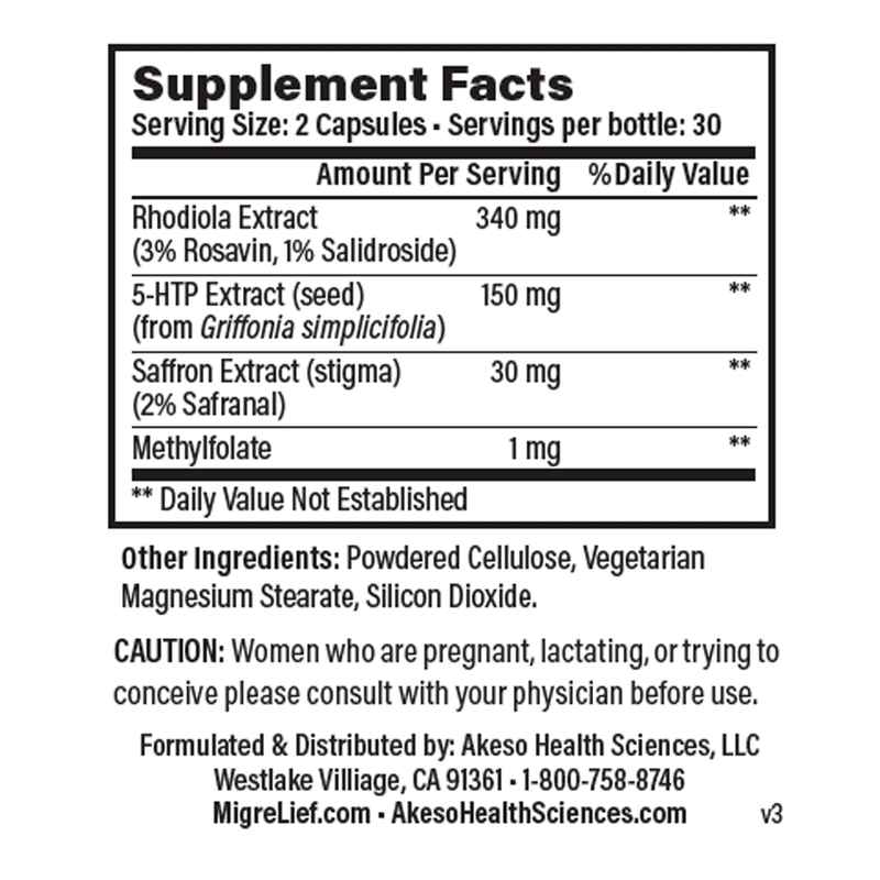 Resilient Mood Supplement Facts. 