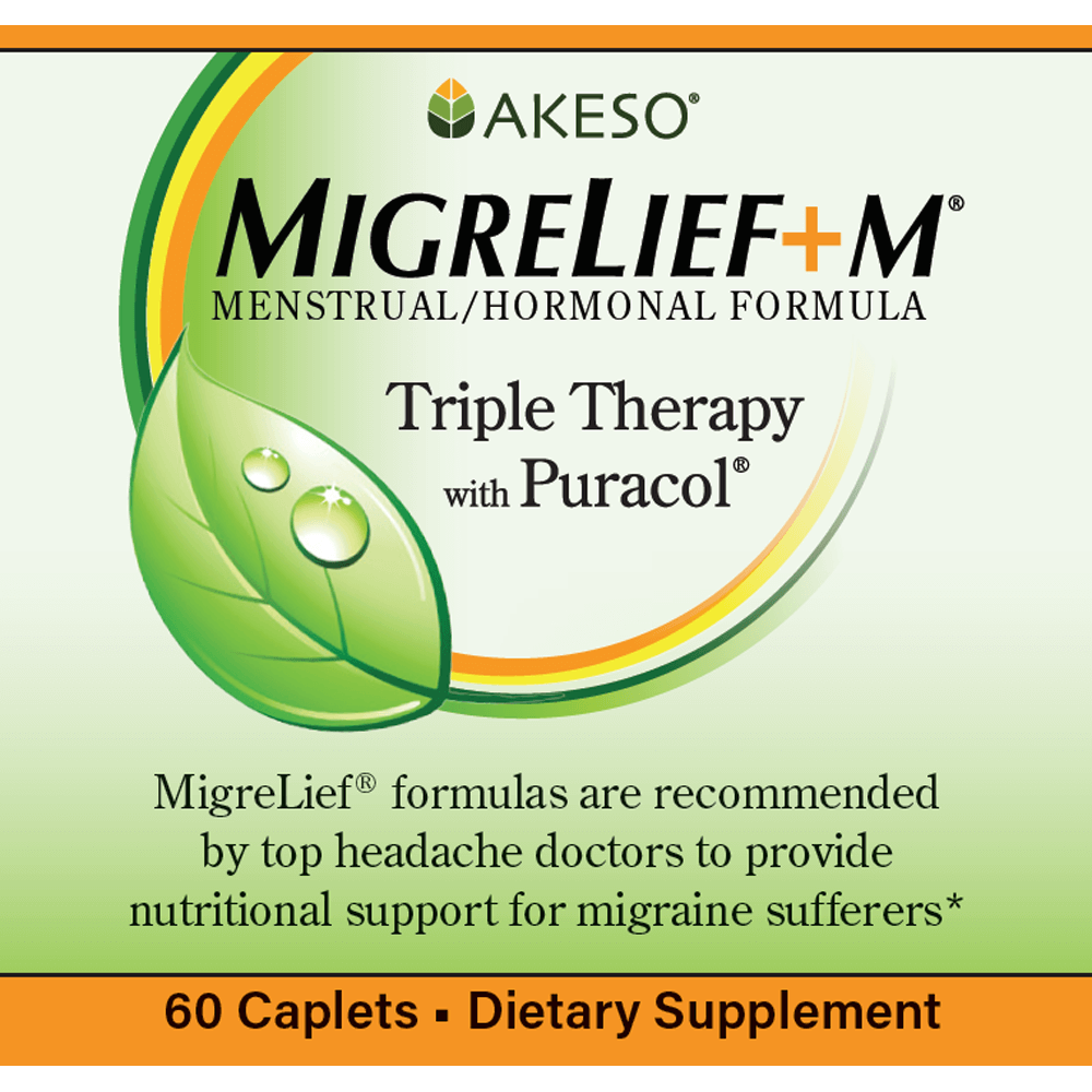 Front product label of MigreLief+M supplement.